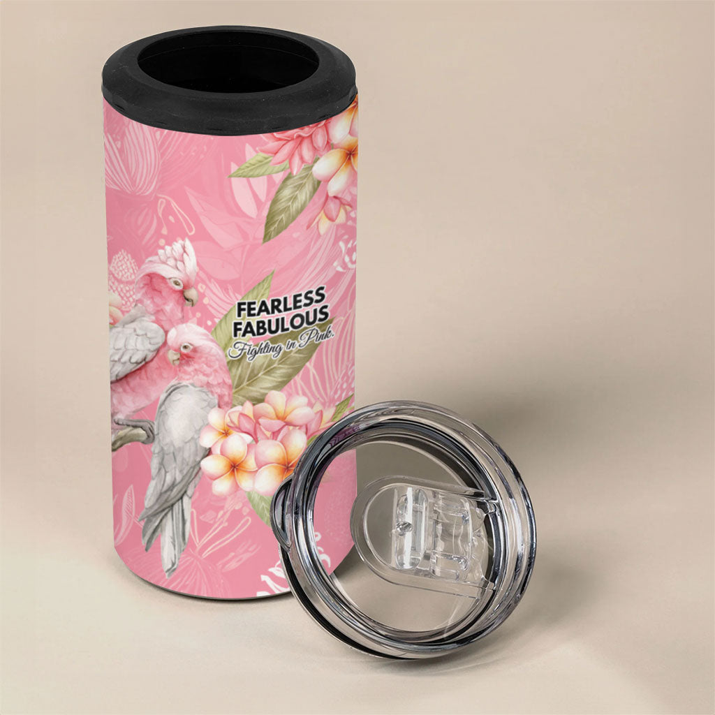 Personalised Galah Cockatoo Fighting in Pink 4 in 1 Can Cooler Tumbler Australian Breast Cancer Support Spirit
