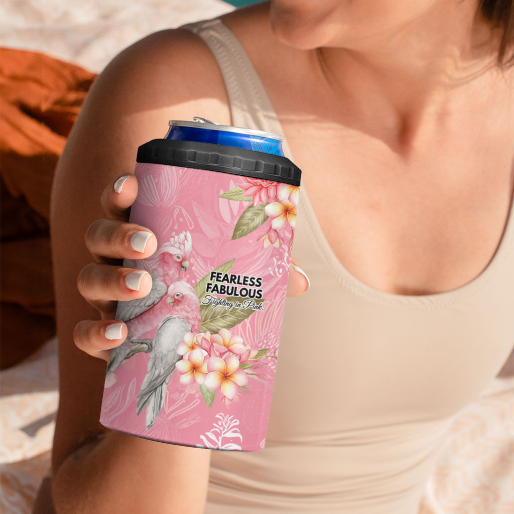 Personalised Galah Cockatoo Fighting in Pink 4 in 1 Can Cooler Tumbler Australian Breast Cancer Support Spirit
