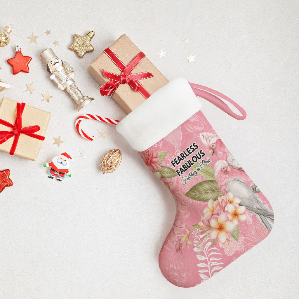 Personalised Galah Cockatoo Fighting in Pink Christmas Stocking Australian Breast Cancer Support Spirit