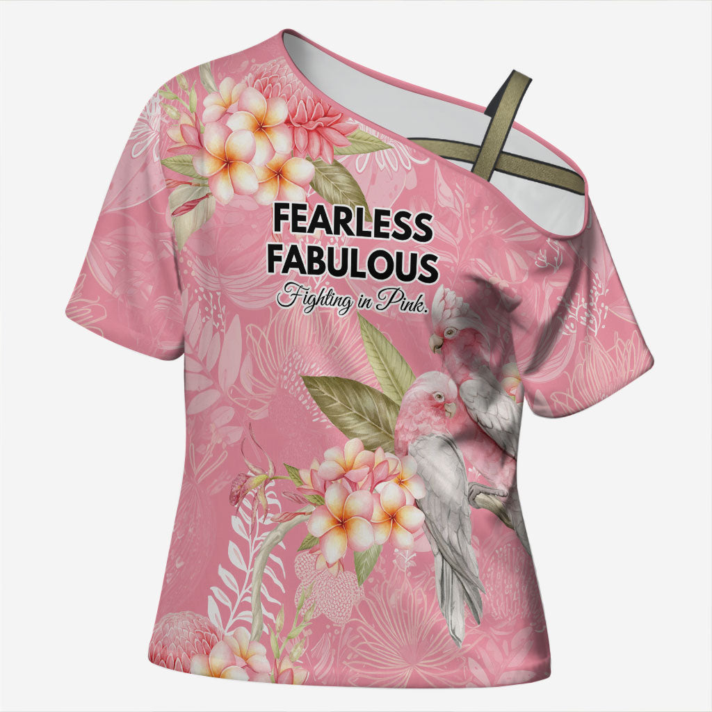 Personalised Galah Cockatoo Fighting in Pink Cross Shoulder Shirt Australian Breast Cancer Support Spirit