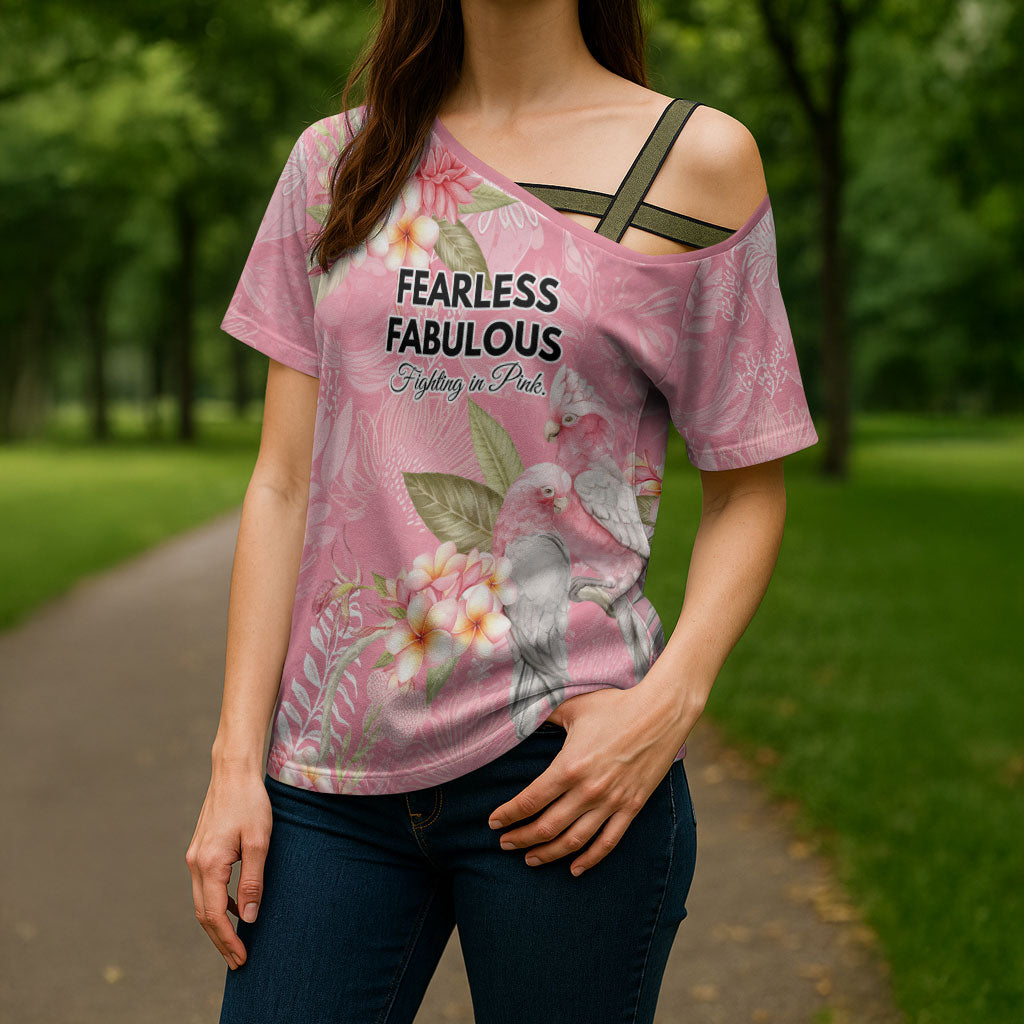 Personalised Galah Cockatoo Fighting in Pink Cross Shoulder Shirt Australian Breast Cancer Support Spirit