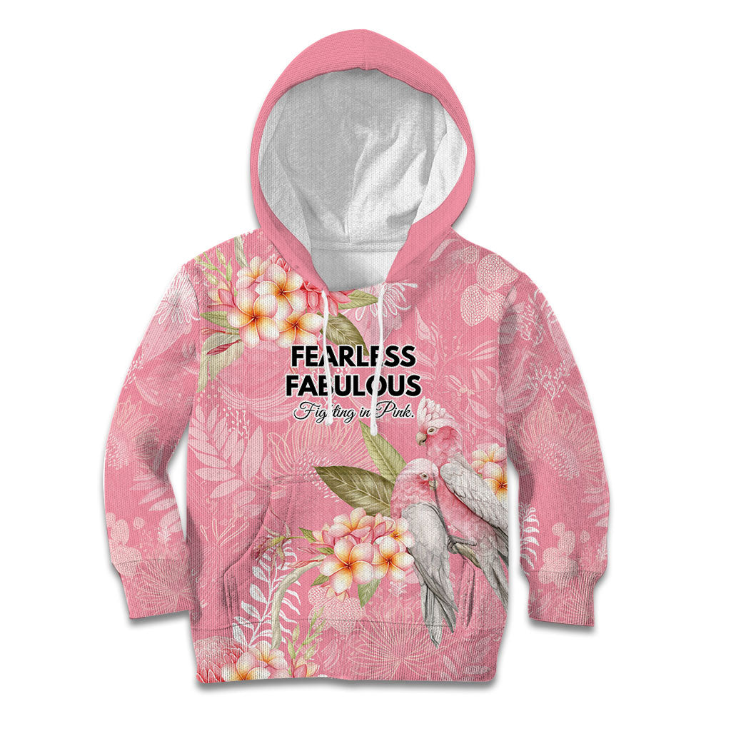 Personalised Galah Cockatoo Fighting in Pink Kid Hoodie Australian Breast Cancer Support Spirit