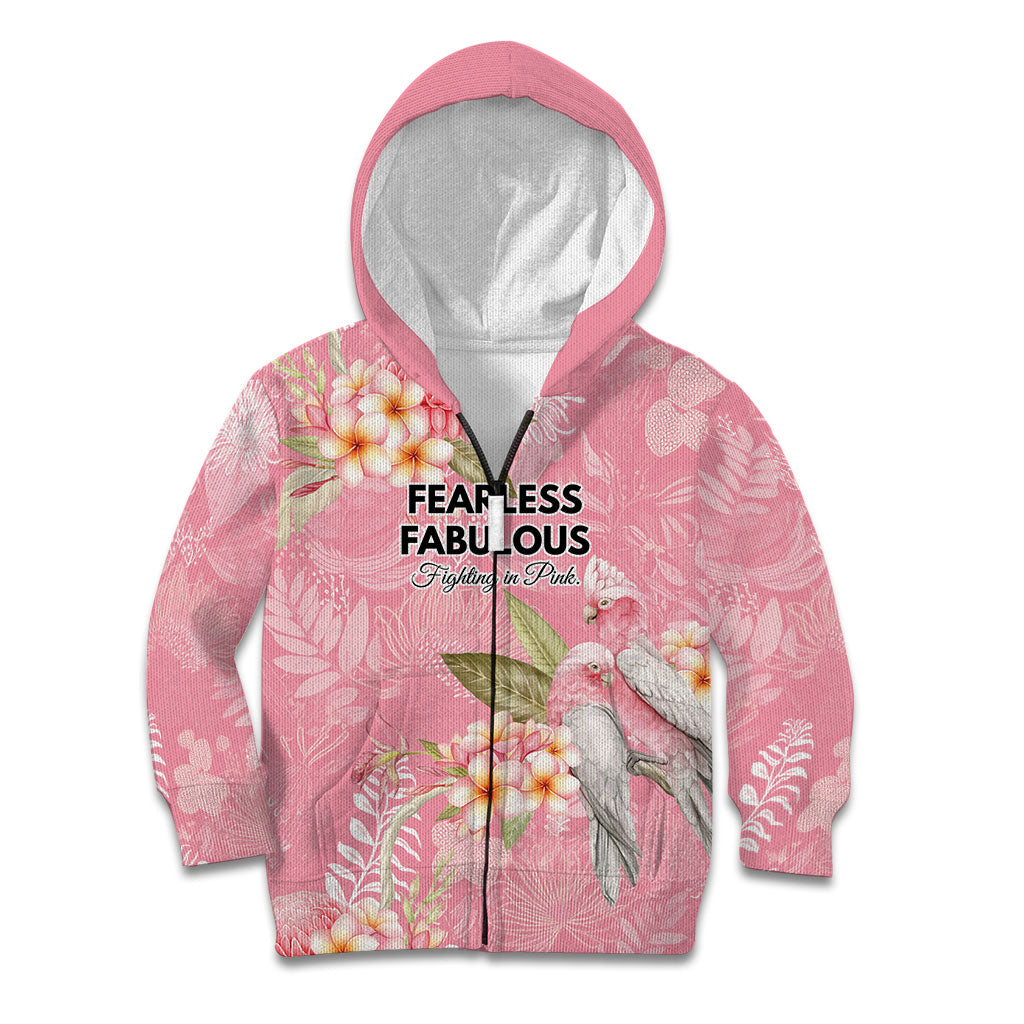 Personalised Galah Cockatoo Fighting in Pink Kid Hoodie Australian Breast Cancer Support Spirit