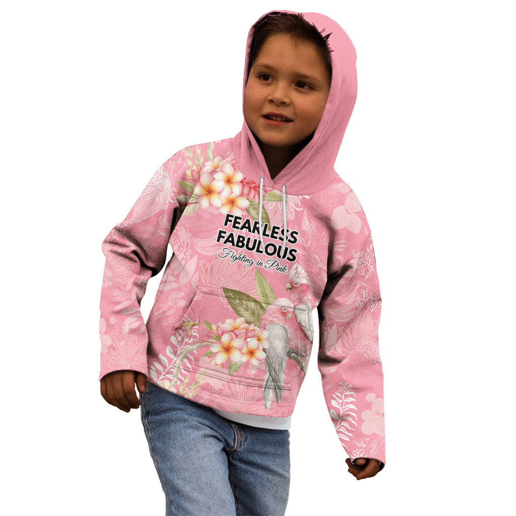 Personalised Galah Cockatoo Fighting in Pink Kid Hoodie Australian Breast Cancer Support Spirit