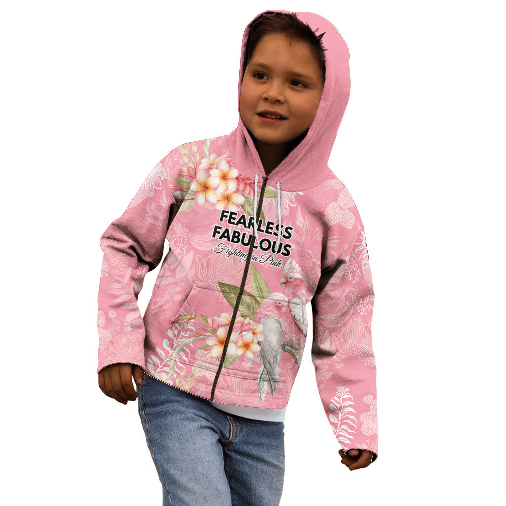 Personalised Galah Cockatoo Fighting in Pink Kid Hoodie Australian Breast Cancer Support Spirit