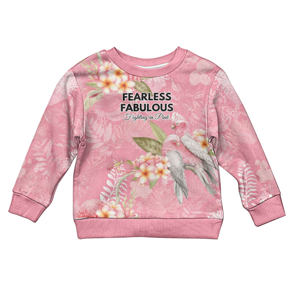 Personalised Galah Cockatoo Fighting in Pink Kid Ugly Christmas Sweater Australian Breast Cancer Support Spirit