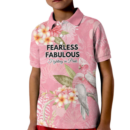 Personalised Galah Cockatoo Fighting in Pink Kid Polo Shirt Australian Breast Cancer Support Spirit