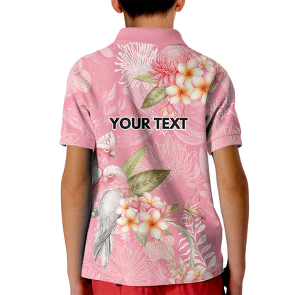 Personalised Galah Cockatoo Fighting in Pink Kid Polo Shirt Australian Breast Cancer Support Spirit