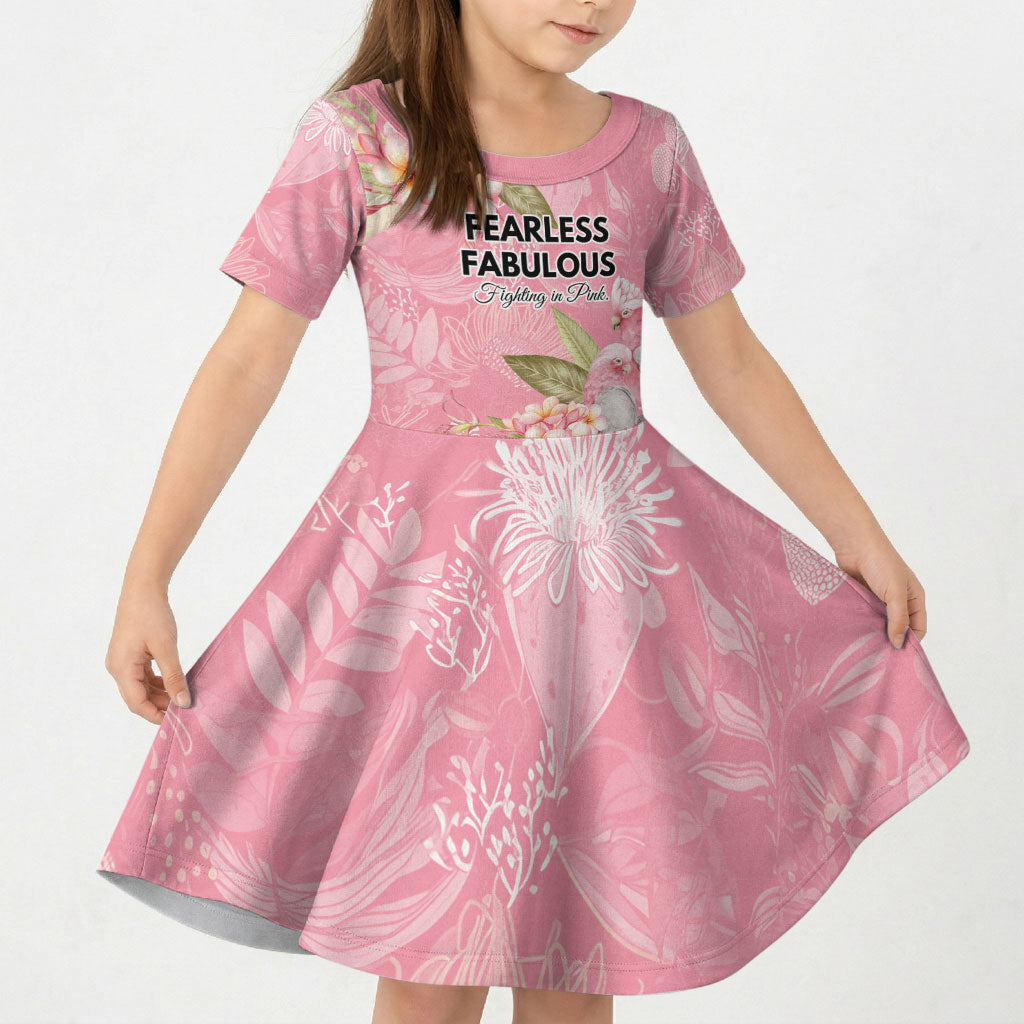 Personalised Galah Cockatoo Fighting in Pink Kid Short Sleeve Dress Australian Breast Cancer Support Spirit