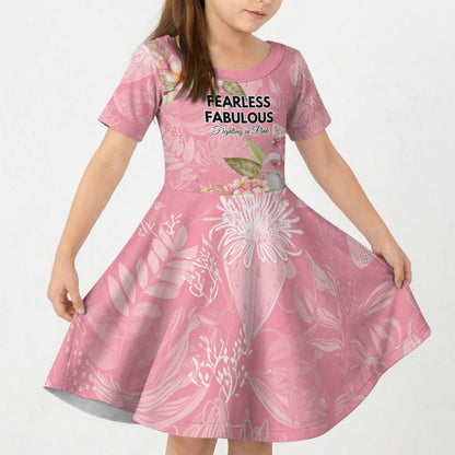 Personalised Galah Cockatoo Fighting in Pink Kid Short Sleeve Dress Australian Breast Cancer Support Spirit