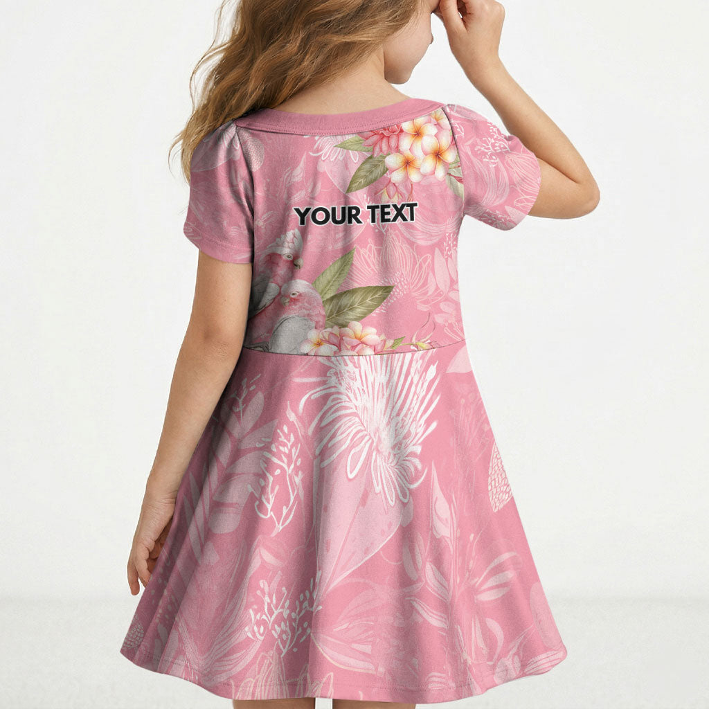 Personalised Galah Cockatoo Fighting in Pink Kid Short Sleeve Dress Australian Breast Cancer Support Spirit