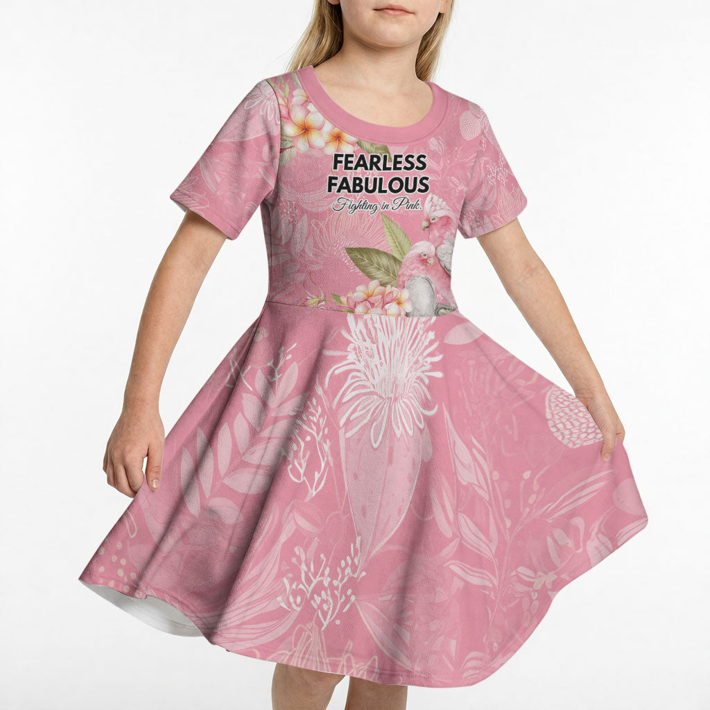Personalised Galah Cockatoo Fighting in Pink Kid Short Sleeve Dress Australian Breast Cancer Support Spirit