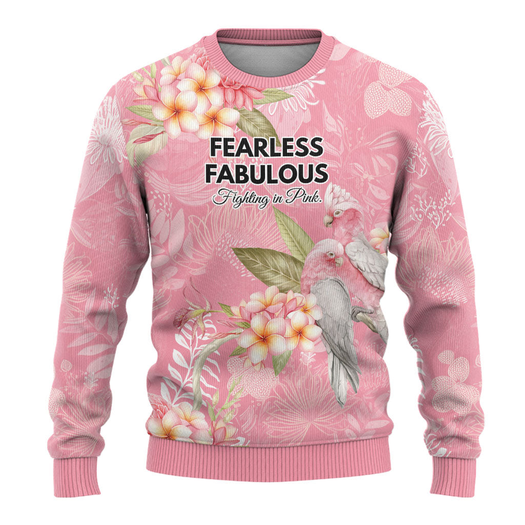Personalised Galah Cockatoo Fighting in Pink Ugly Christmas Sweater Australian Breast Cancer Support Spirit