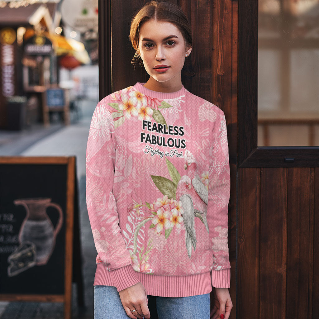 Personalised Galah Cockatoo Fighting in Pink Ugly Christmas Sweater Australian Breast Cancer Support Spirit