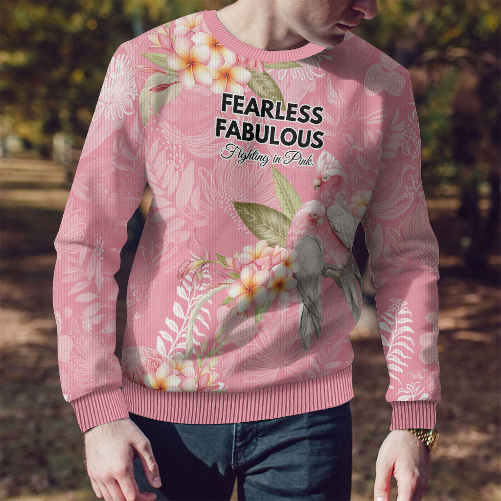 Personalised Galah Cockatoo Fighting in Pink Ugly Christmas Sweater Australian Breast Cancer Support Spirit