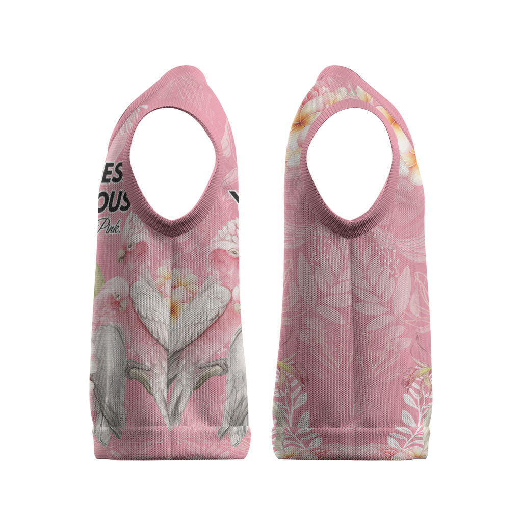Personalised Galah Cockatoo Fighting in Pink Christmas Knitted V-Neck Vest Australian Breast Cancer Support Spirit