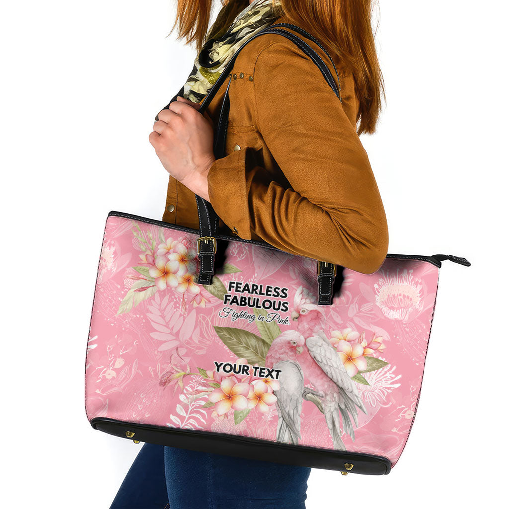 Personalised Galah Cockatoo Fighting in Pink Leather Tote Bag Australian Breast Cancer Support Spirit