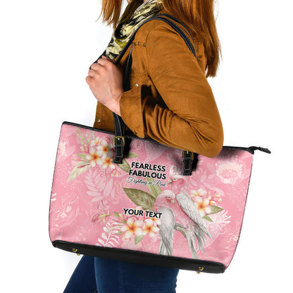 Personalised Galah Cockatoo Fighting in Pink Leather Tote Bag Australian Breast Cancer Support Spirit