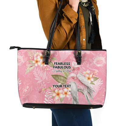 Personalised Galah Cockatoo Fighting in Pink Leather Tote Bag Australian Breast Cancer Support Spirit