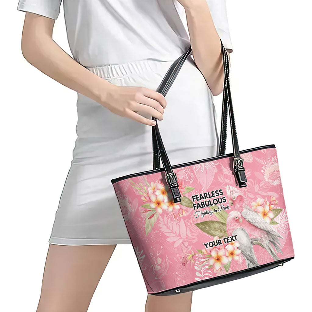 Personalised Galah Cockatoo Fighting in Pink Leather Tote Bag Australian Breast Cancer Support Spirit