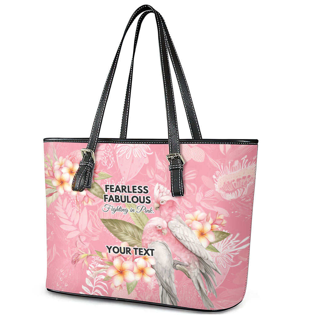 Personalised Galah Cockatoo Fighting in Pink Leather Tote Bag Australian Breast Cancer Support Spirit