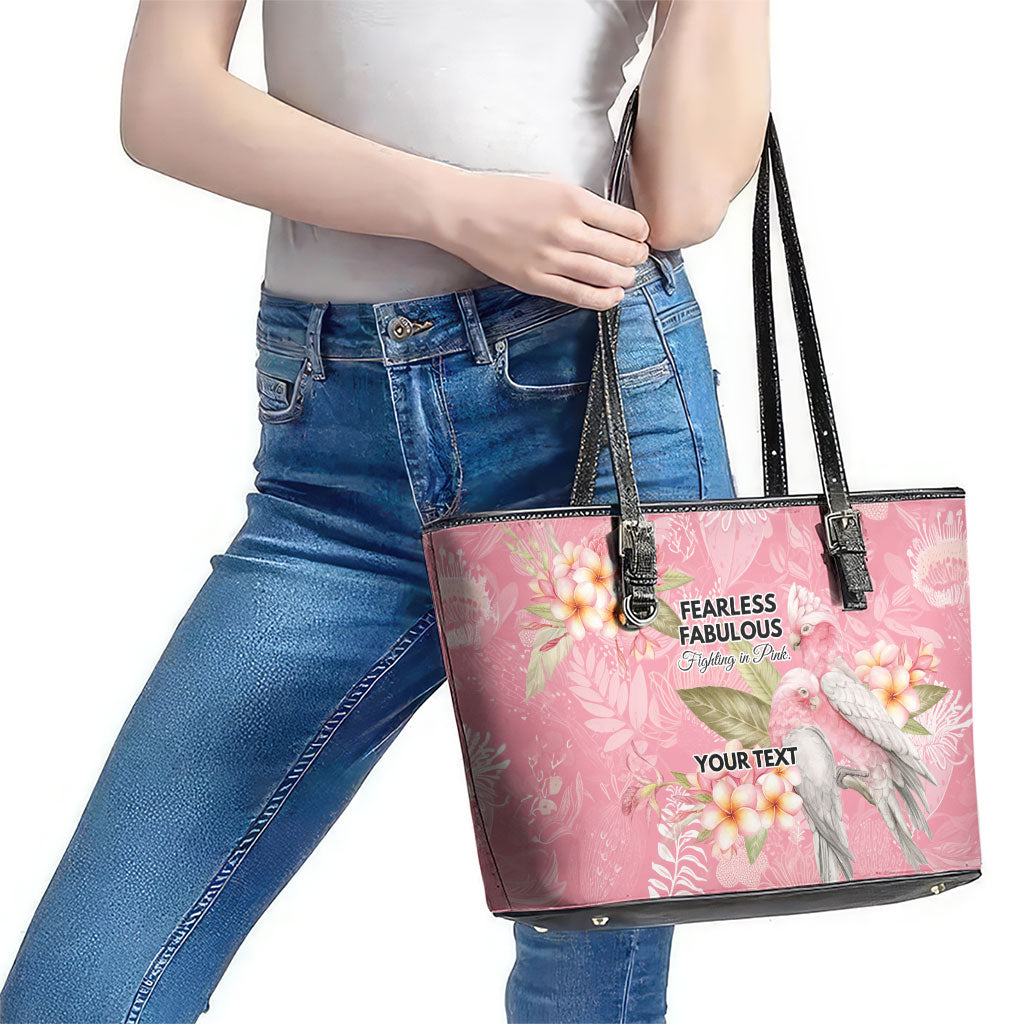 Personalised Galah Cockatoo Fighting in Pink Leather Tote Bag Australian Breast Cancer Support Spirit