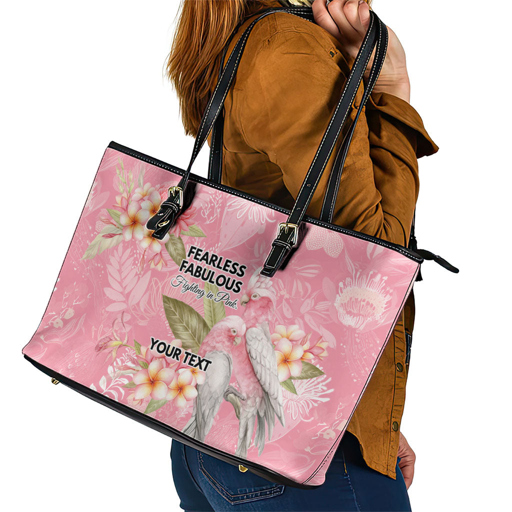 Personalised Galah Cockatoo Fighting in Pink Leather Tote Bag Australian Breast Cancer Support Spirit