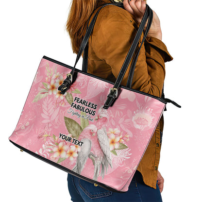 Personalised Galah Cockatoo Fighting in Pink Leather Tote Bag Australian Breast Cancer Support Spirit