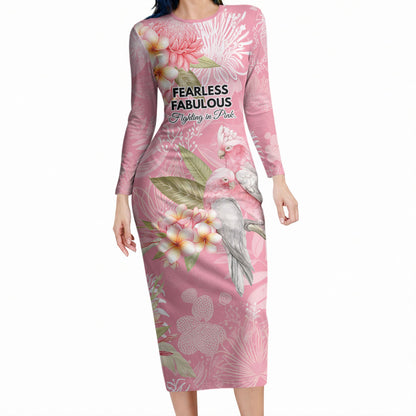 Personalised Galah Cockatoo Fighting in Pink Long Sleeve Bodycon Dress Australian Breast Cancer Support Spirit