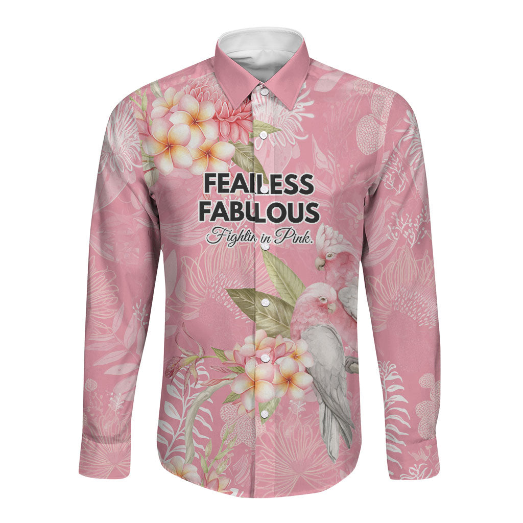 Personalised Galah Cockatoo Fighting in Pink Long Sleeve Button Shirt Australian Breast Cancer Support Spirit