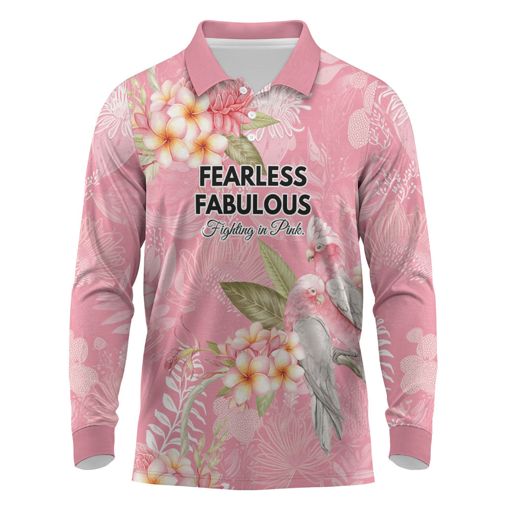 Personalised Galah Cockatoo Fighting in Pink Long Sleeve Polo Shirt Australian Breast Cancer Support Spirit