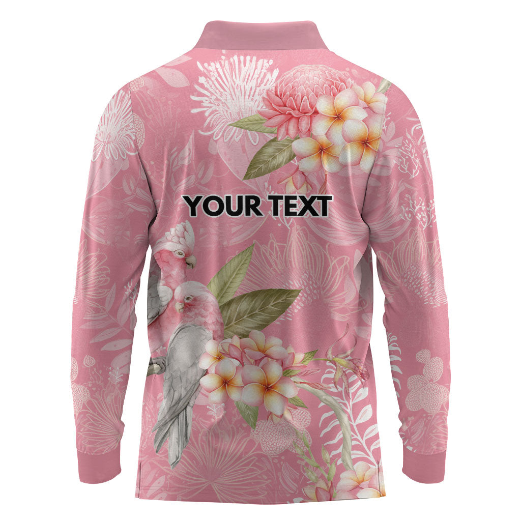 Personalised Galah Cockatoo Fighting in Pink Long Sleeve Polo Shirt Australian Breast Cancer Support Spirit