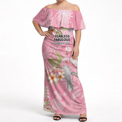 Personalised Galah Cockatoo Fighting in Pink Off Shoulder Maxi Dress Australian Breast Cancer Support Spirit