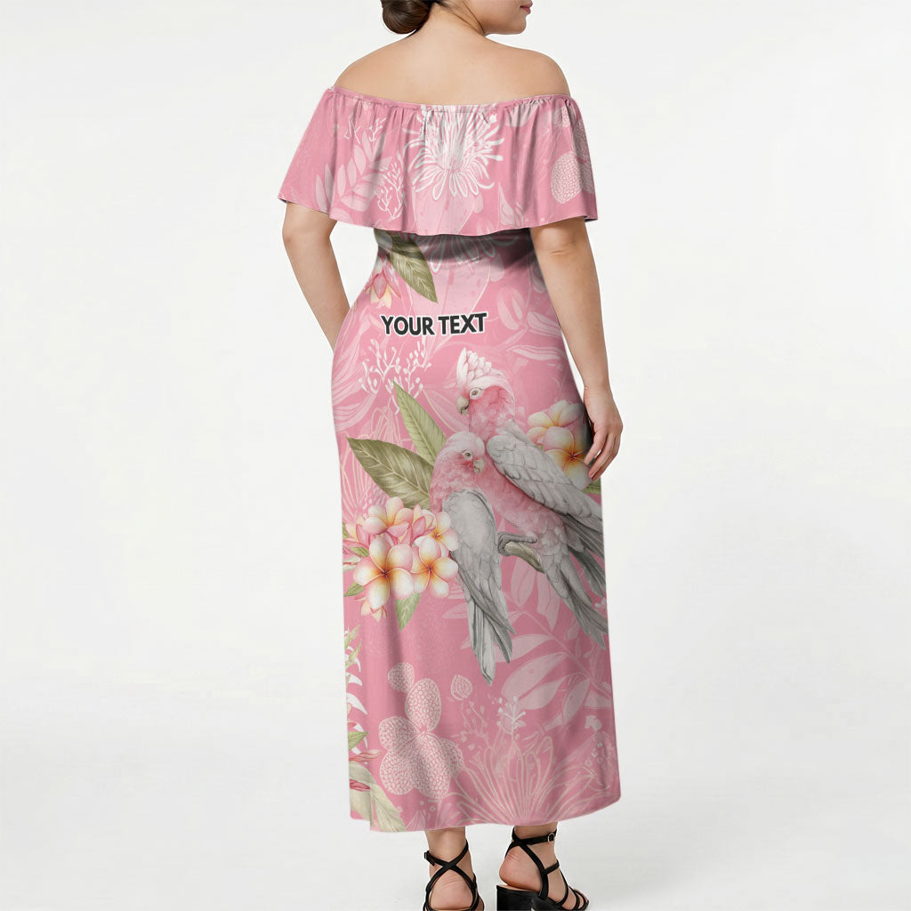 Personalised Galah Cockatoo Fighting in Pink Off Shoulder Maxi Dress Australian Breast Cancer Support Spirit