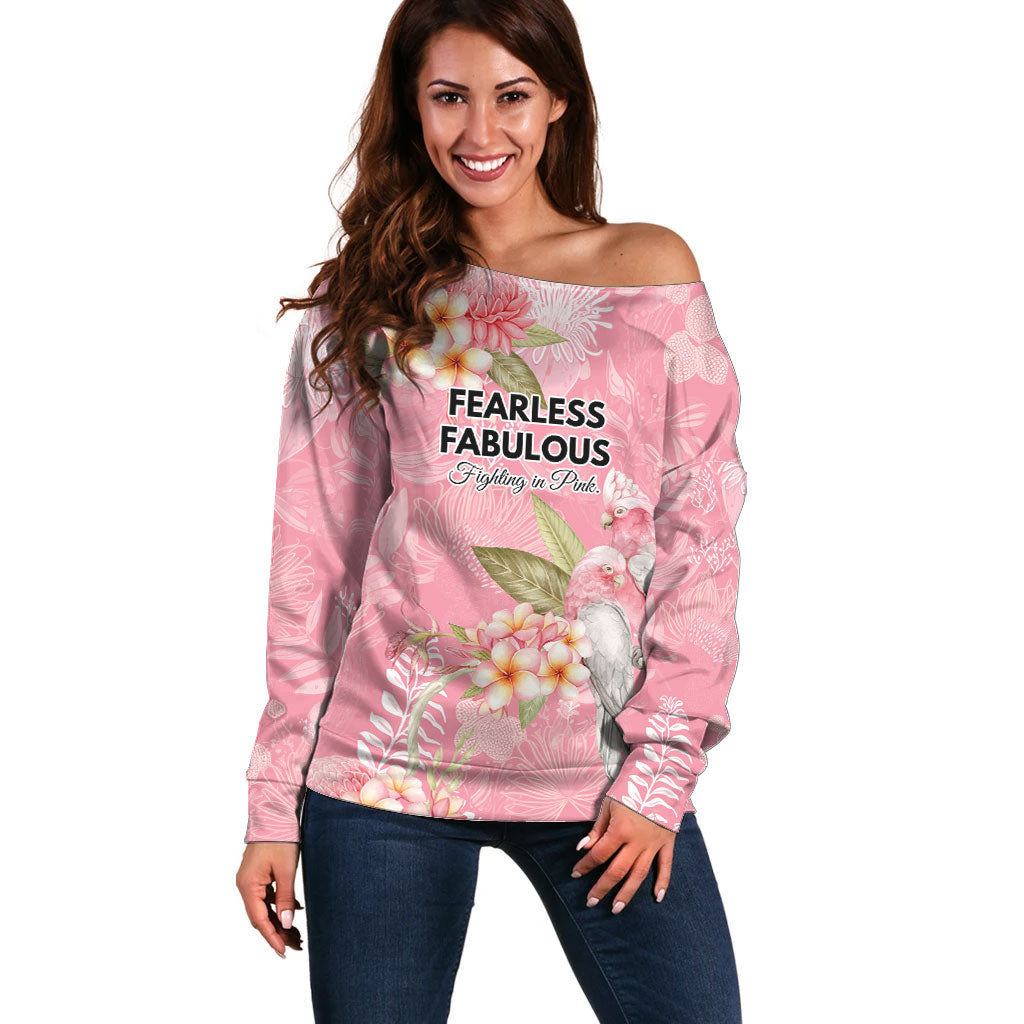 Personalised Galah Cockatoo Fighting in Pink Off Shoulder Sweater Australian Breast Cancer Support Spirit
