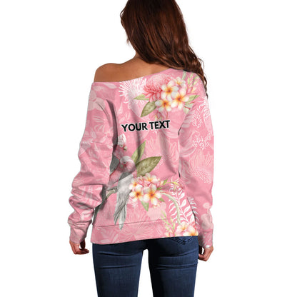 Personalised Galah Cockatoo Fighting in Pink Off Shoulder Sweater Australian Breast Cancer Support Spirit