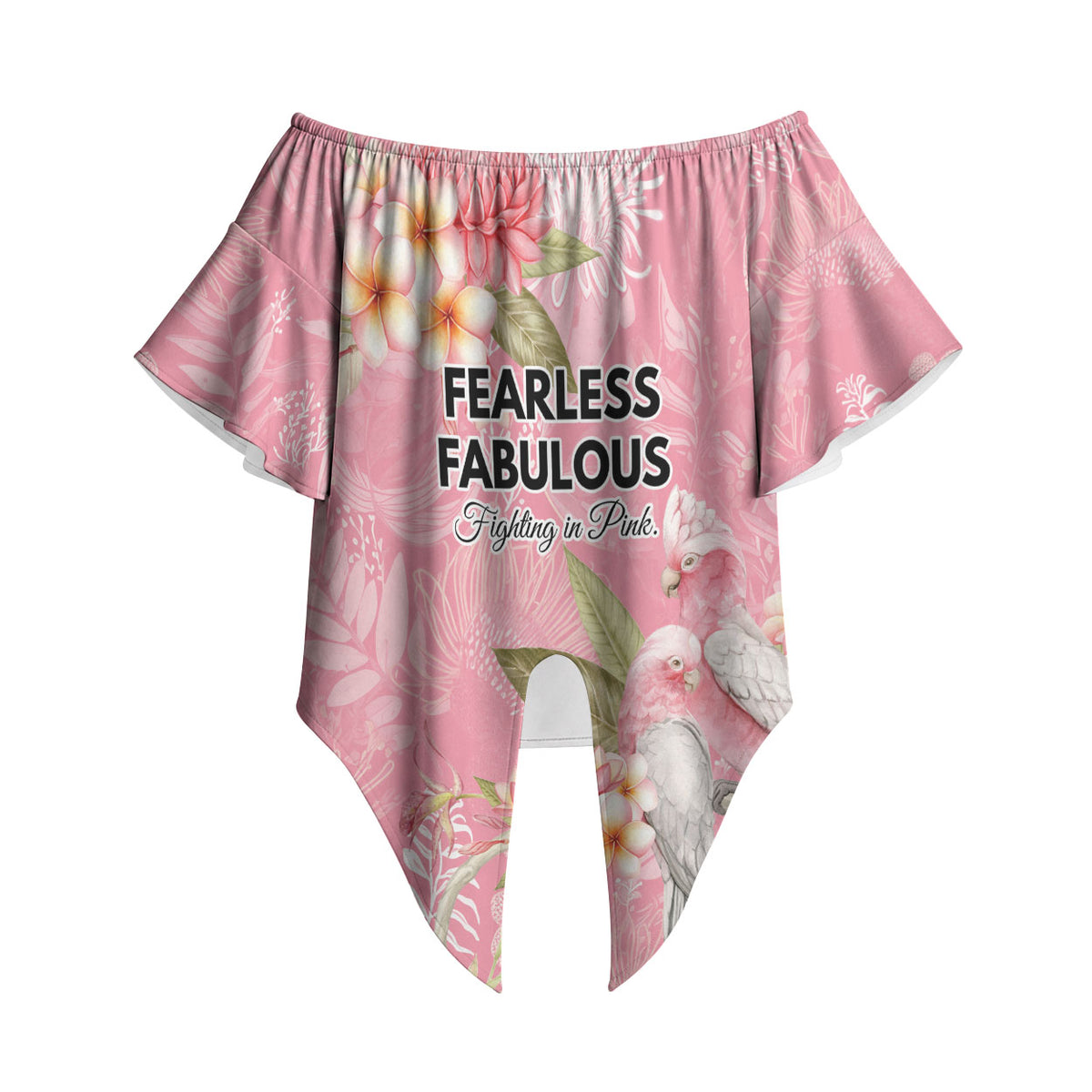 Personalised Galah Cockatoo Fighting in Pink Off Shoulder Wrap Waist Top Australian Breast Cancer Support Spirit