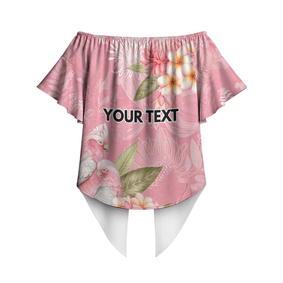 Personalised Galah Cockatoo Fighting in Pink Off Shoulder Wrap Waist Top Australian Breast Cancer Support Spirit