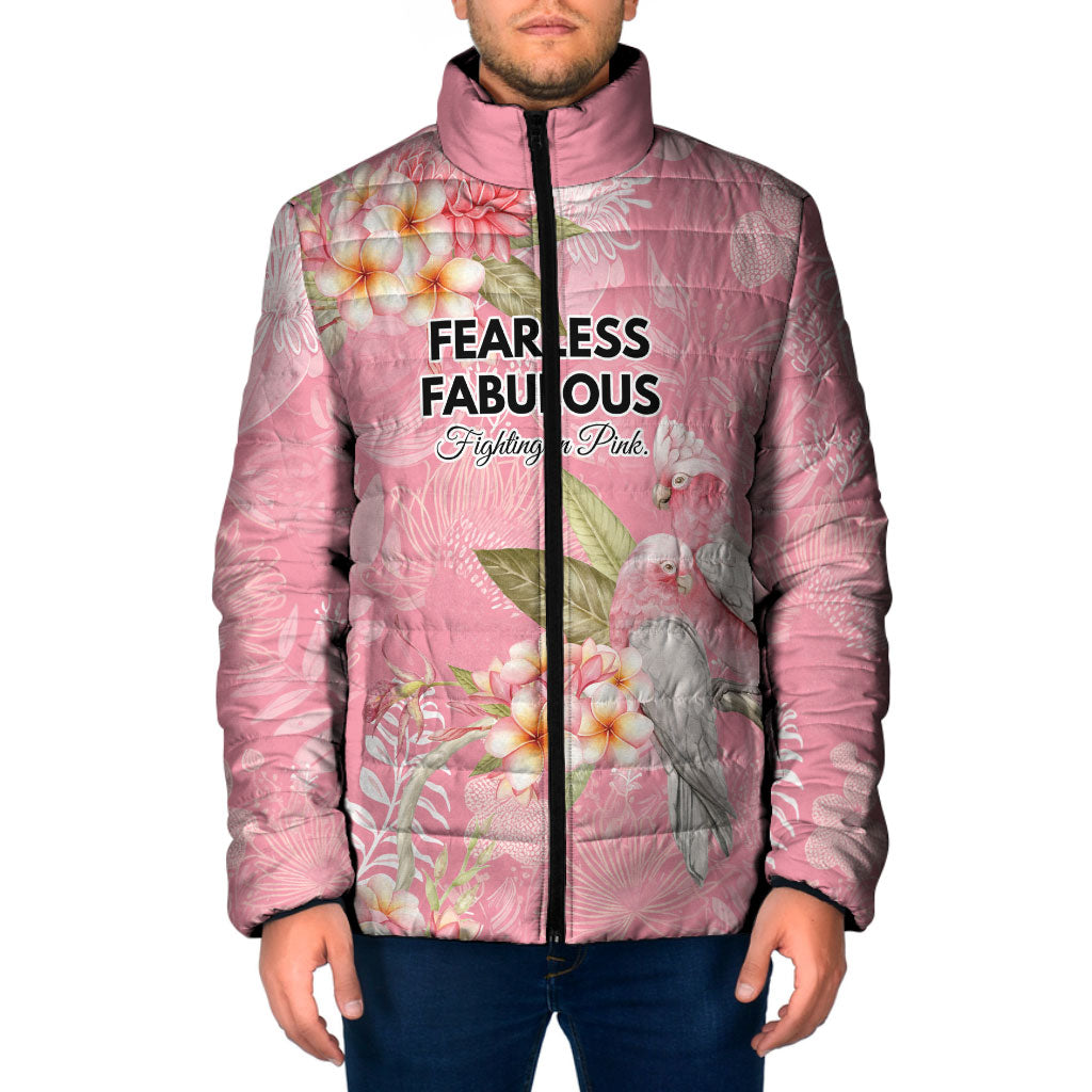 Personalised Galah Cockatoo Fighting in Pink Padded Jacket Australian Breast Cancer Support Spirit