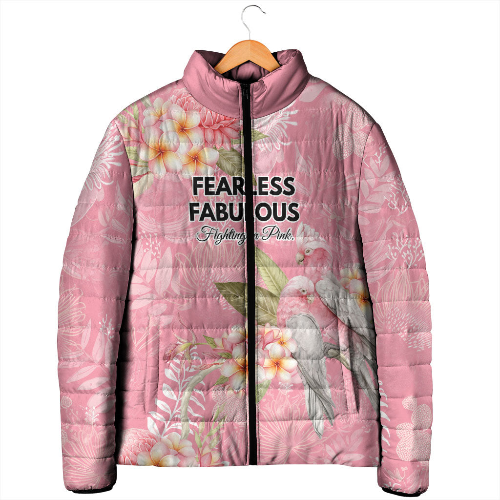 Personalised Galah Cockatoo Fighting in Pink Padded Jacket Australian Breast Cancer Support Spirit