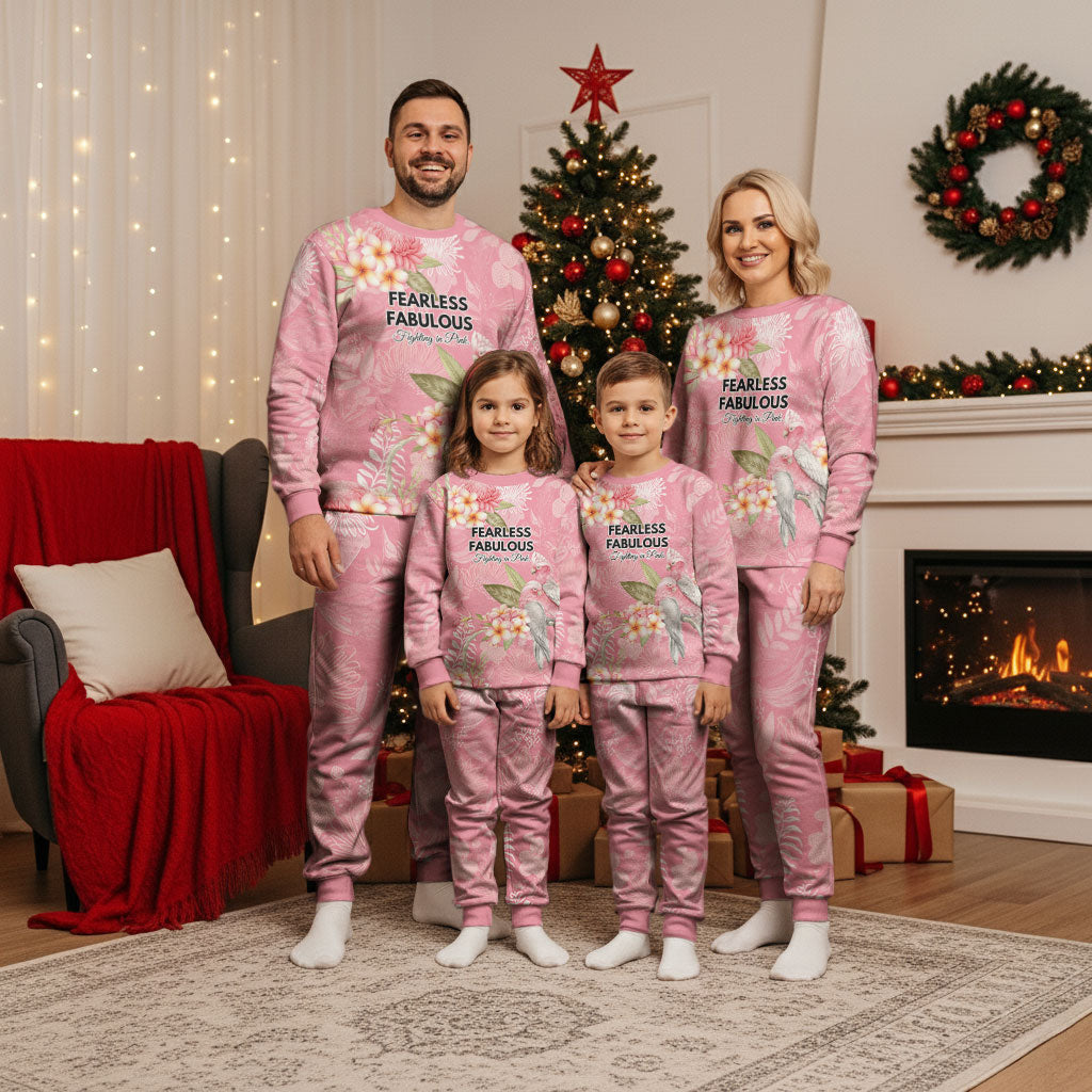 Personalised Galah Cockatoo Fighting in Pink Christmas Pajama Set Australian Breast Cancer Support Spirit