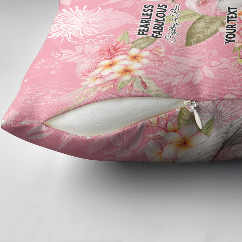 Personalised Galah Cockatoo Fighting in Pink Pillow Cover Australian Breast Cancer Support Spirit
