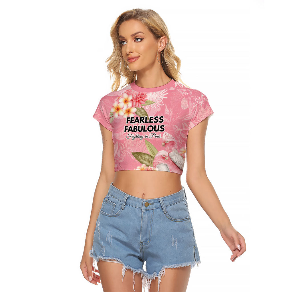 Personalised Galah Cockatoo Fighting in Pink Raglan Cropped T Shirt Australian Breast Cancer Support Spirit