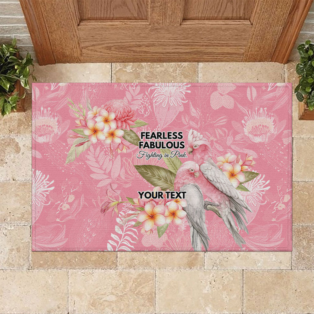 Personalised Galah Cockatoo Fighting in Pink Rubber Doormat Australian Breast Cancer Support Spirit