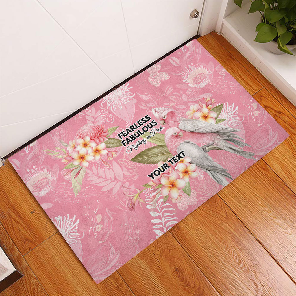 Personalised Galah Cockatoo Fighting in Pink Rubber Doormat Australian Breast Cancer Support Spirit