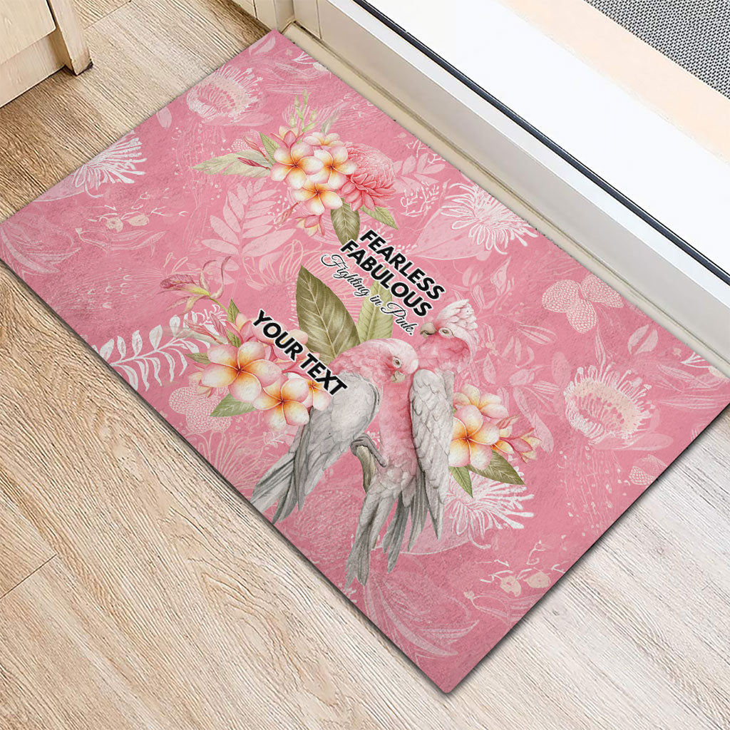 Personalised Galah Cockatoo Fighting in Pink Rubber Doormat Australian Breast Cancer Support Spirit