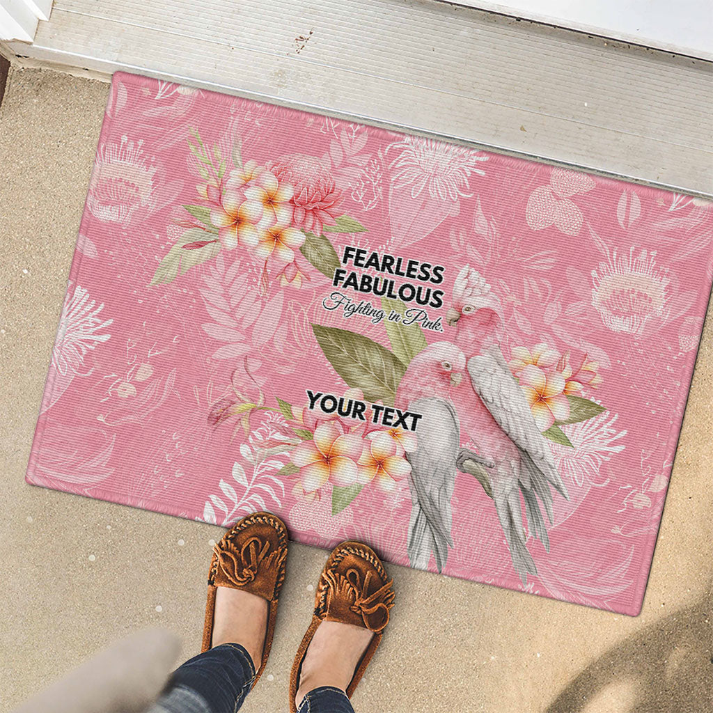 Personalised Galah Cockatoo Fighting in Pink Rubber Doormat Australian Breast Cancer Support Spirit