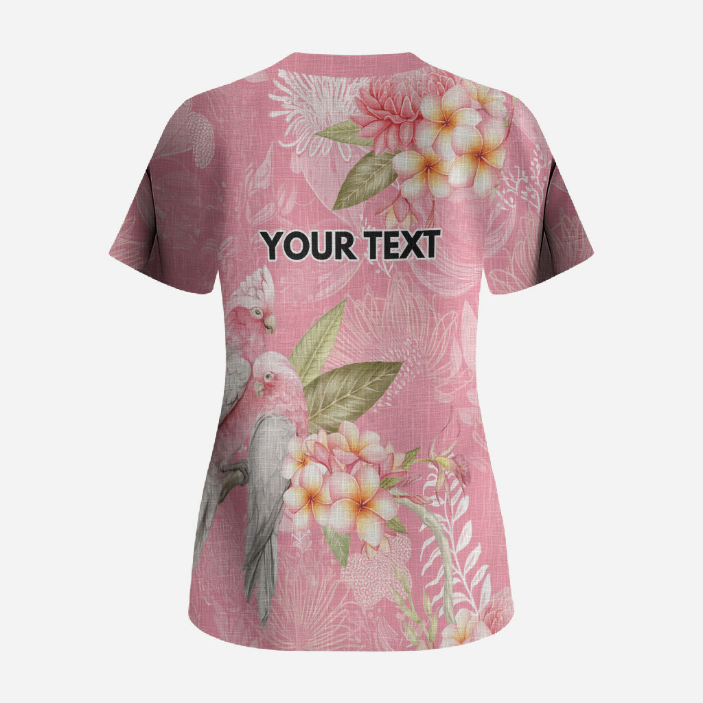 Personalised Galah Cockatoo Fighting in Pink Scrub Top Australian Breast Cancer Support Spirit