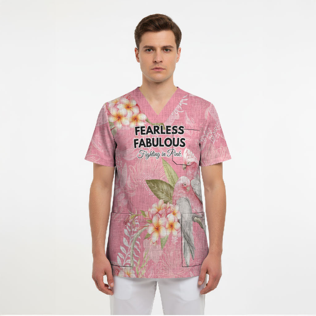 Personalised Galah Cockatoo Fighting in Pink Scrub Top Australian Breast Cancer Support Spirit
