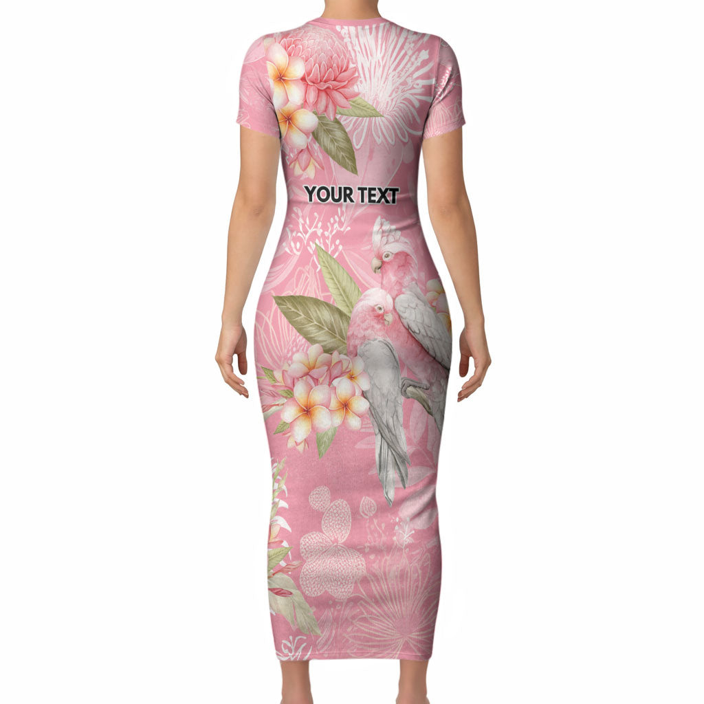 Personalised Galah Cockatoo Fighting in Pink Short Sleeve Bodycon Dress Australian Breast Cancer Support Spirit